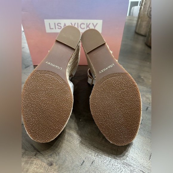 New $100 Lisa Vicky Leather Nordstrom Gemi Espadrille Wedge Sandal Sz 8.5 White - Picture 9 of 12